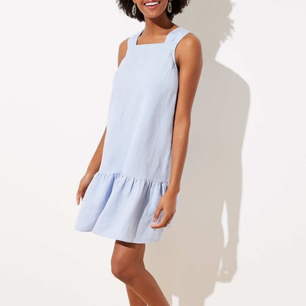 Nwt loft chambray square neck flounce dress xxs